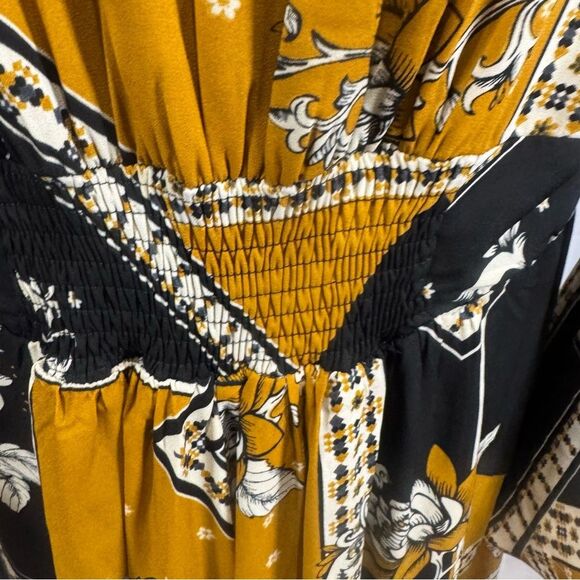 City Chic black & mustard yellow patterned corset smocked top maxi dress size 16 - Picture 6 of 9